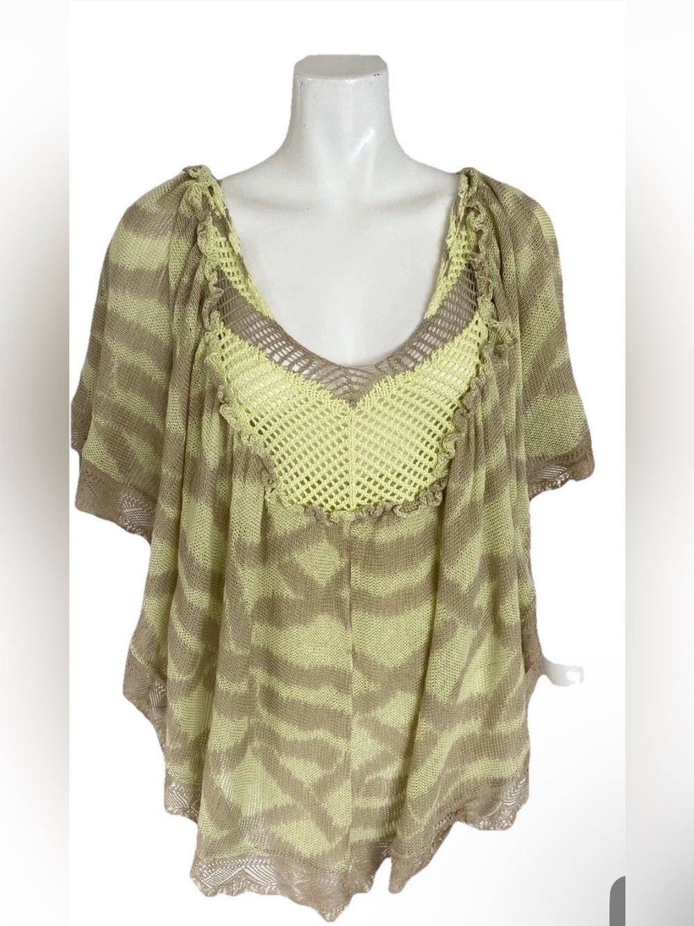 Cecilia Prado Top Knit Yellow Beige Flowing Blouse Chartreuse Medium